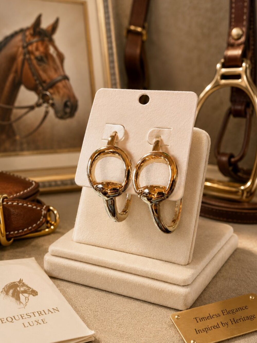 Gold Horse Bit Hoop Earrings, Equestrian Statement Earrings, Snaffle Bit Jewelry